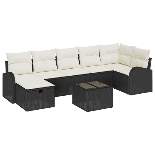 Conjunto de Sofá de Jardim com almofada 8 pcs Preto e creme