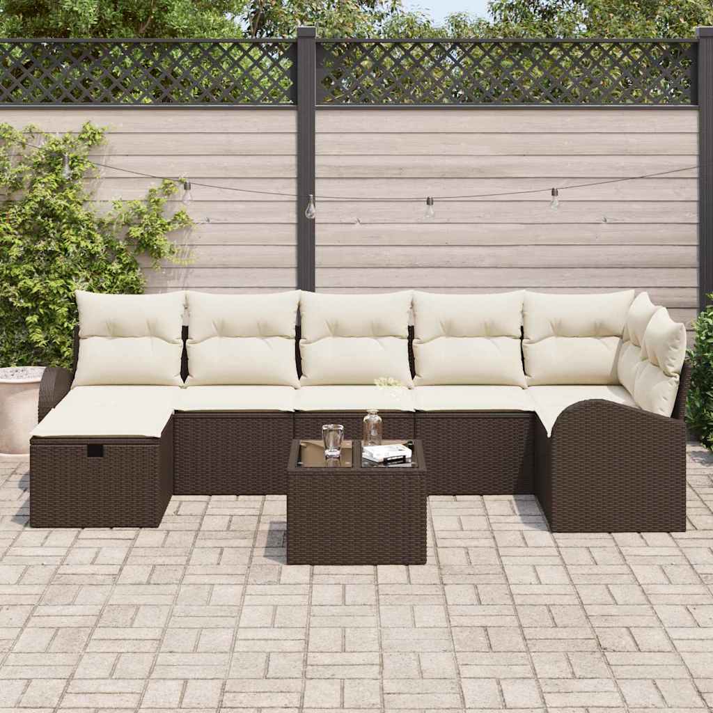 Conjunto de Sofá de Jardim com almofada 8 pcs Castanho e creme