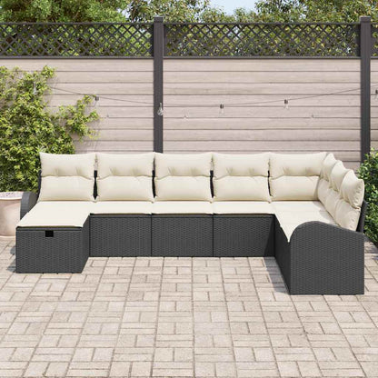 Conjunto de Sofá de Jardim com almofada 8 pcs Preto e creme