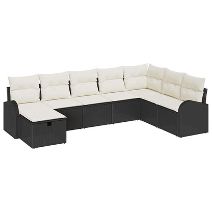 Conjunto de Sofá de Jardim com almofada 8 pcs Preto e creme