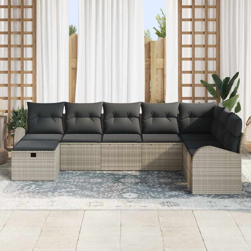 Conjunto de Sofá de Jardim com almofada 8 pcs Cinzento-claro