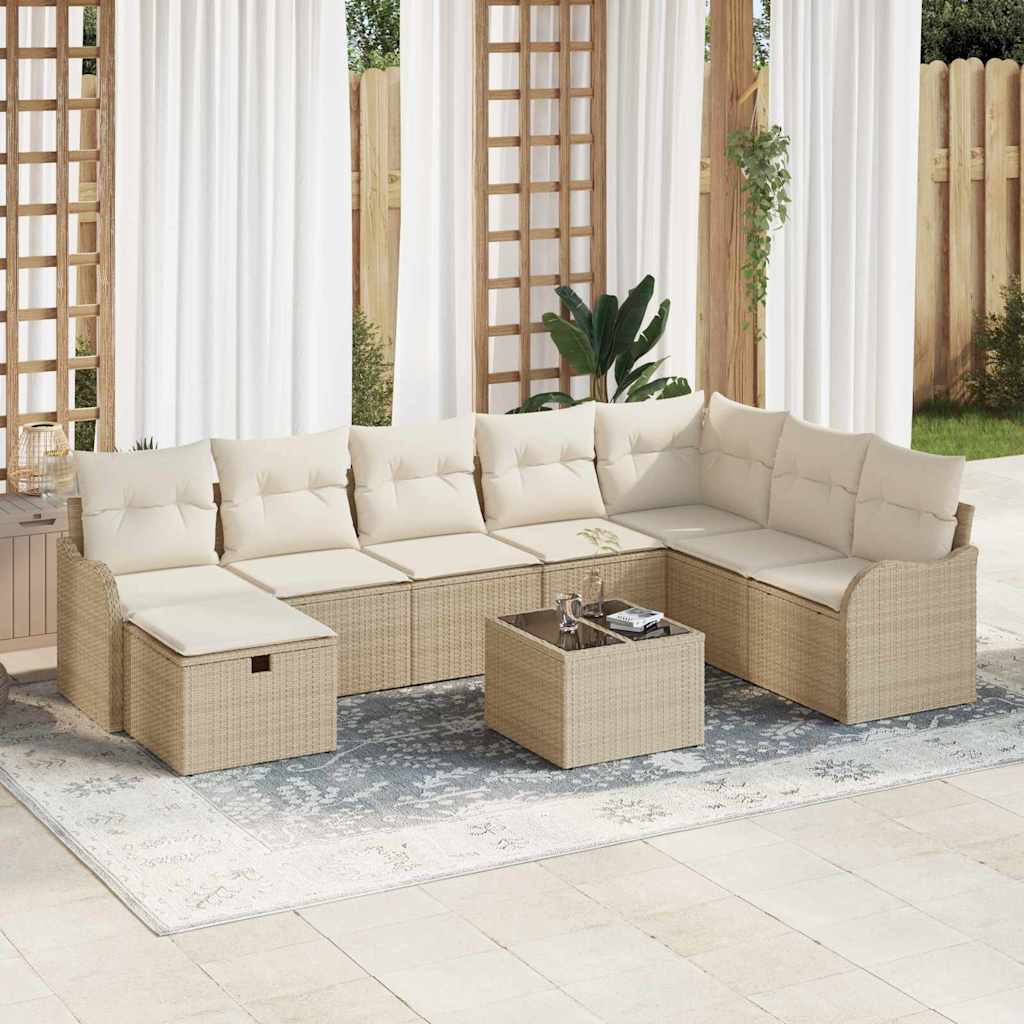 Conjunto de Sofá de Jardim 9 pcs bege e creme 289 x 179 x 85 cm