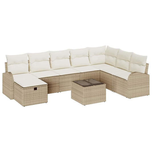 Conjunto de Sofá de Jardim 9 pcs bege e creme 289 x 179 x 85 cm