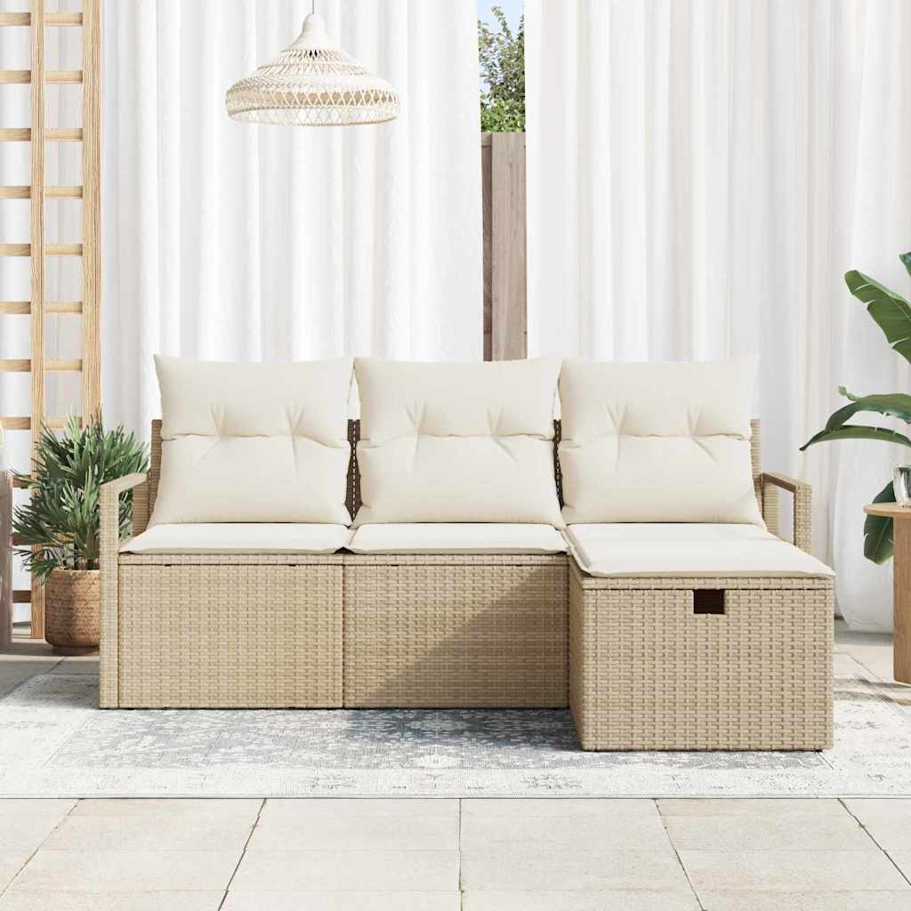 Conjunto de Sofá de Jardim 4 pcs bege e creme 175 x 117 x 85 cm