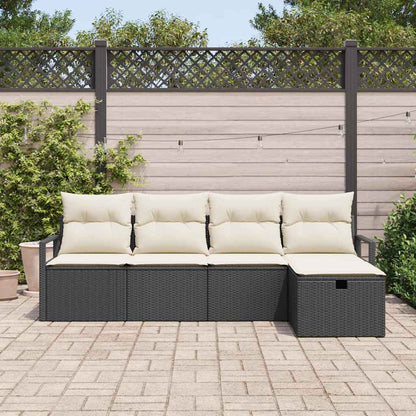 Conjunto de Sofá de Jardim com almofada 5 pcs Preto e creme