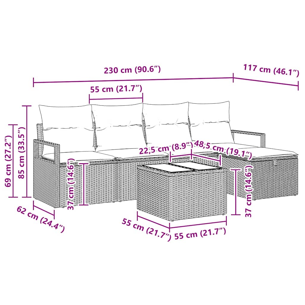 Conjunto de Sofá de Jardim com almofada 6 pcs Cinzento-claro
