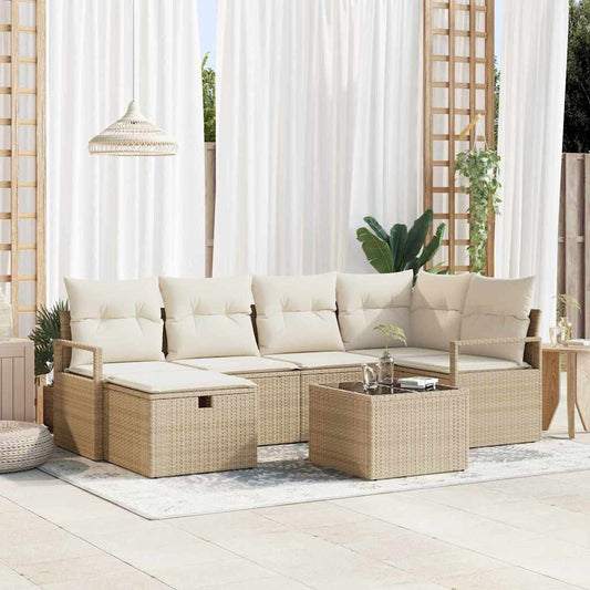 Conjunto de Sofá de Jardim 7 pcs bege e creme 232 x 122 x 85 cm