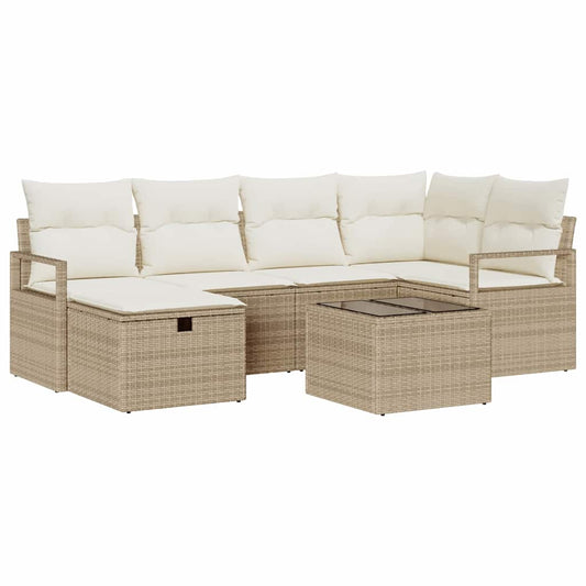 Conjunto de Sofá de Jardim 7 pcs bege e creme 232 x 122 x 85 cm