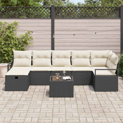Conjunto de Sofá de Jardim com almofada 8 pcs Preto e creme