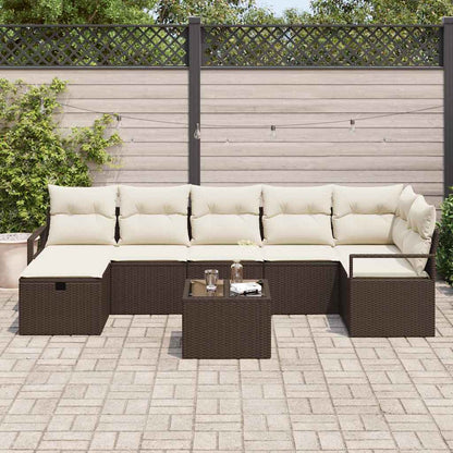 Conjunto de Sofá de Jardim com almofada 8 pcs Castanho e creme
