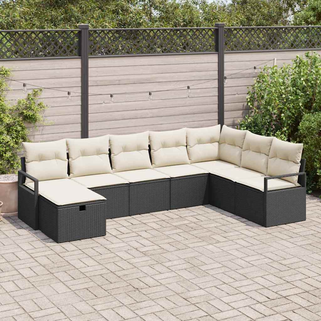 Conjunto de Sofá de Jardim com almofada 8 pcs Preto e creme