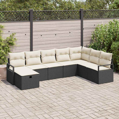 Conjunto de Sofá de Jardim com almofada 8 pcs Preto e creme
