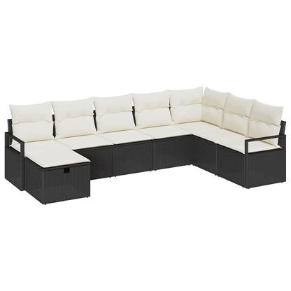 Conjunto de Sofá de Jardim com almofada 8 pcs Preto e creme