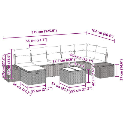 Conjunto de Sofá de Jardim com almofada 8 pcs Bege vime PE