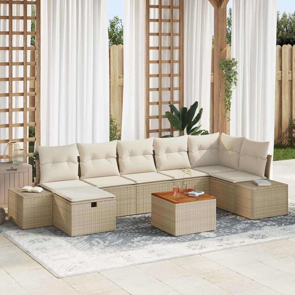 Conjunto de Sofá de Jardim com almofada 8 pcs Bege vime PE