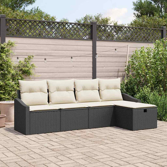 Conjunto de Sofá de Jardim Manual 5 pcs Preto 233 x 117 x 85 cm