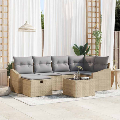 Conjunto de Sofá de Jardim 7 pcs Bege 55 x 62 x 69 cm