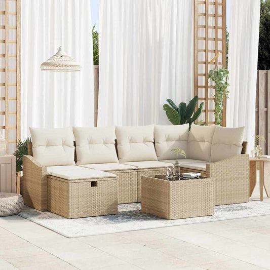 Conjunto de Sofá de Jardim 7 pcs Bege 55 x 62 x 69 cm