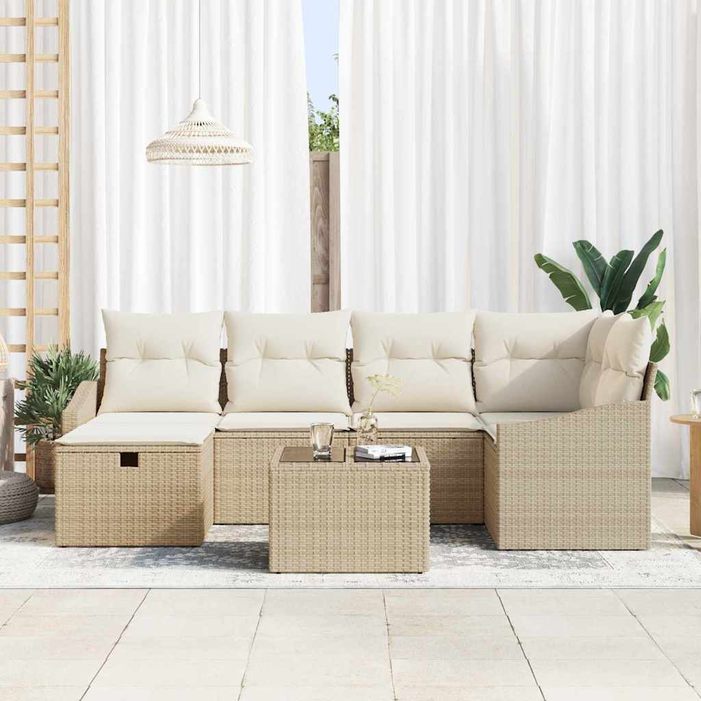 Conjunto de Sofá de Jardim 7 pcs Bege 55 x 62 x 69 cm
