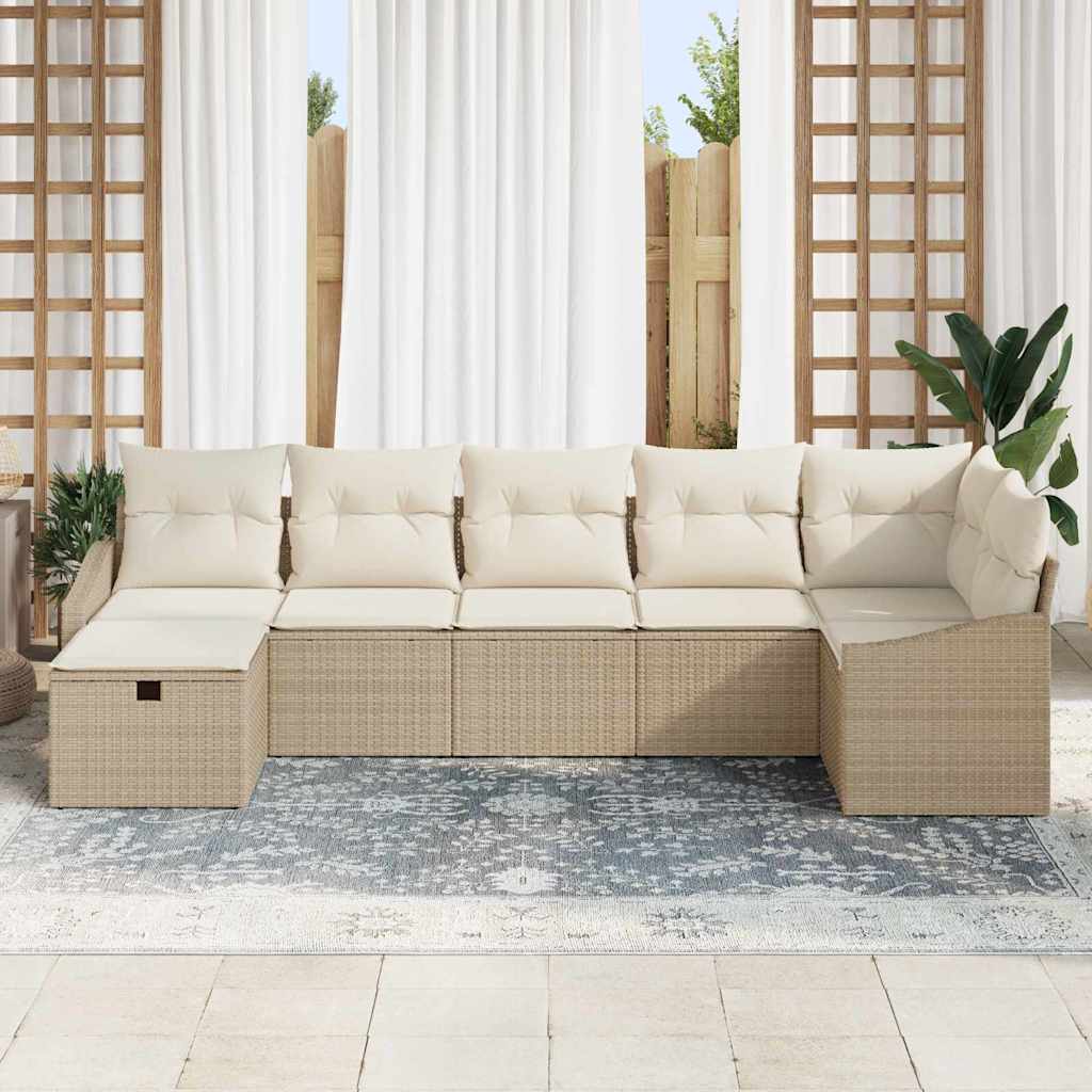 Conjunto de Sofá de Jardim 7 pcs Bege 55 x 62 x 69 cm