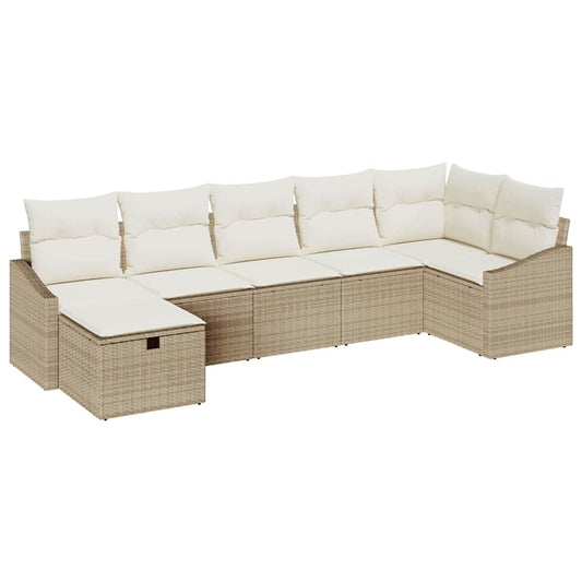 Conjunto de Sofá de Jardim 7 pcs Bege 55 x 62 x 69 cm