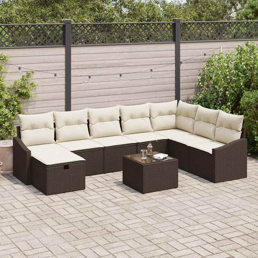 Conjunto de Sofá de Jardim 9 pcs Castanho 55 x 62 x 69 cm