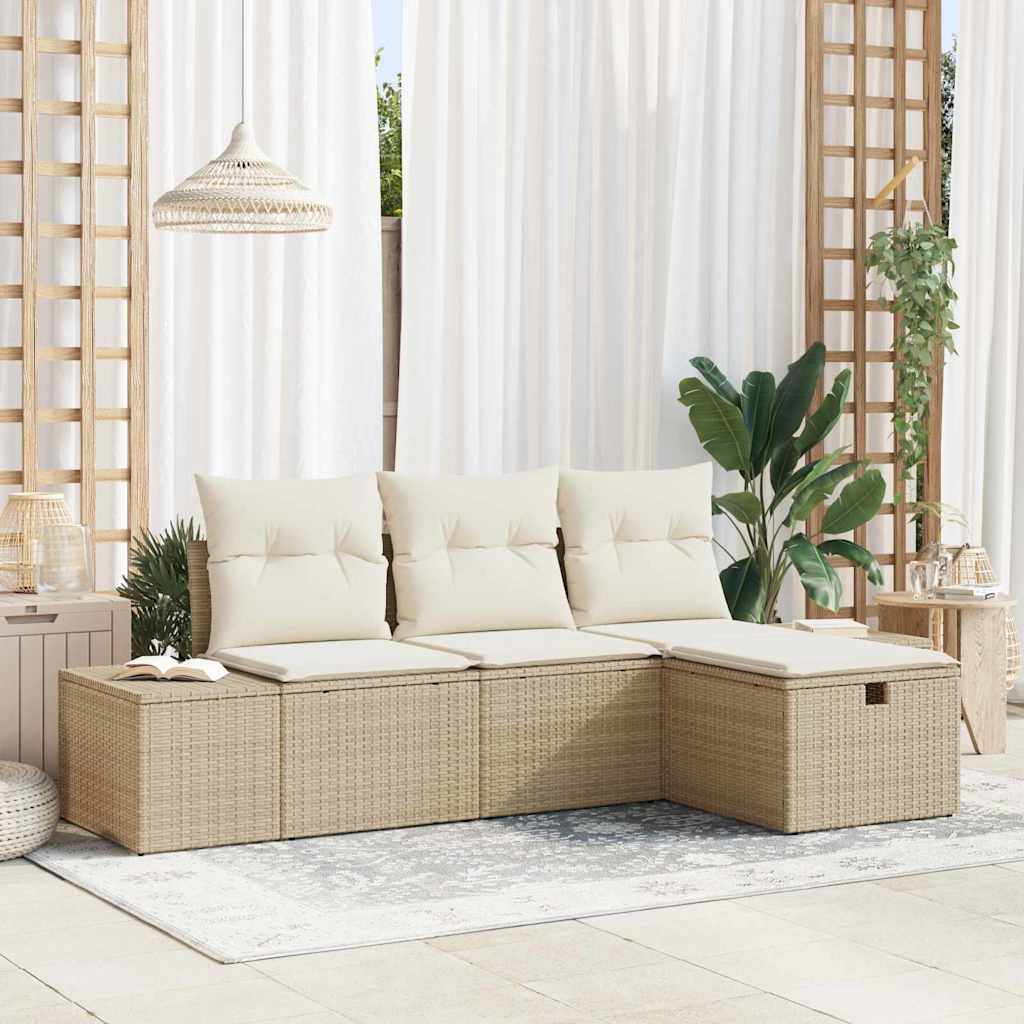 Conjunto de Sofá de Jardim 4 pcs Bege 55 x 62 x 69 cm