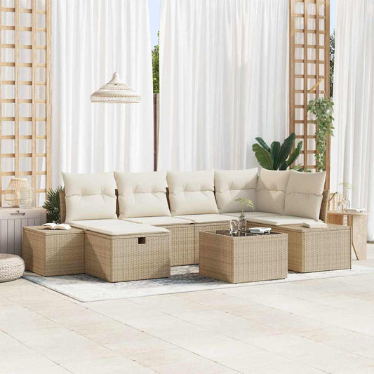 Conjunto de Sofá de Jardim 7 pcs Bege 55 x 62 x 69 cm