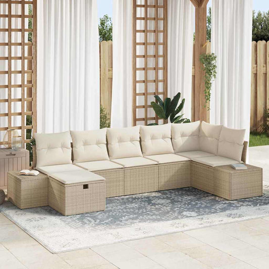 Conjunto de Sofá de Jardim 7 pcs Bege 55 x 62 x 69 cm