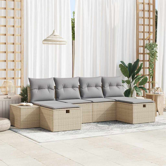 Conjunto de Sofá de Jardim 6 pcs Bege Rattan Sintético