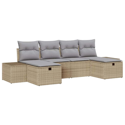 Conjunto de Sofá de Jardim 6 pcs Bege Rattan Sintético