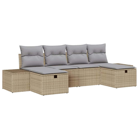 Conjunto de Sofá de Jardim 6 pcs Bege Rattan Sintético