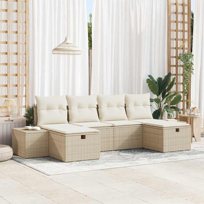 Conjunto de Sofá de Jardim 6 pcs Bege Rattan Sintético