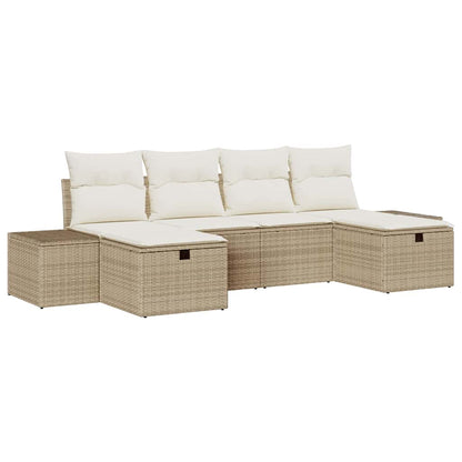 Conjunto de Sofá de Jardim 6 pcs Bege Rattan Sintético