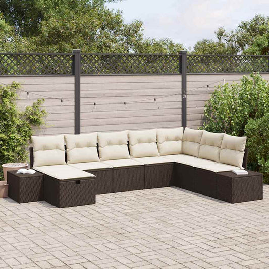 Conjunto de Sofá de Jardim 8 pcs Castanho Rattan Sintético