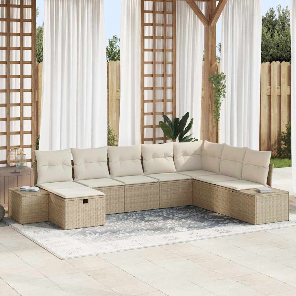 Conjunto de Sofá de Jardim 8 pcs Bege Rattan Sintético