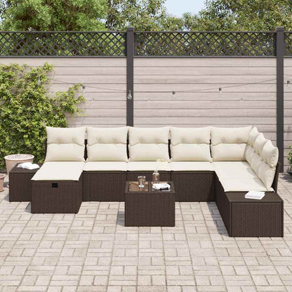 Conjunto de Sofá de Jardim 9 pcs Castanho Rattan Sintético
