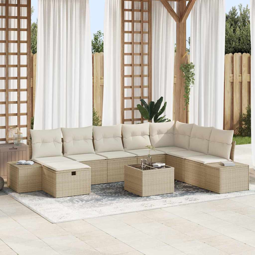 Conjunto de Sofá de Jardim 9 pcs Bege 55 x 62 x 69 cm