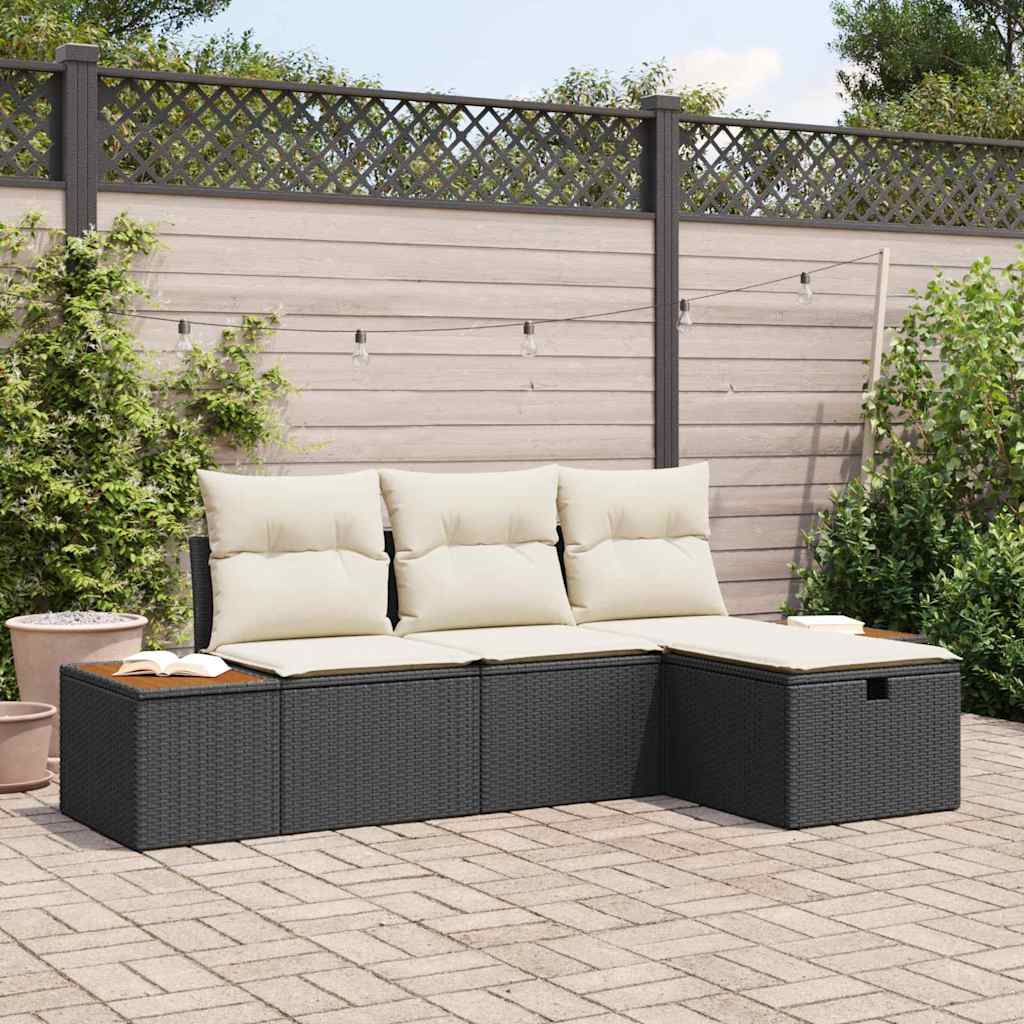 Conjunto de Sofá de Jardim 4 pcs Preto Rattan Sintético