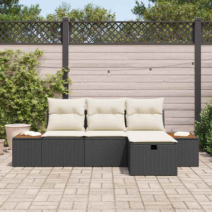 Conjunto de Sofá de Jardim 4 pcs Preto Rattan Sintético