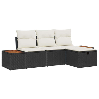 Conjunto de Sofá de Jardim 4 pcs Preto Rattan Sintético