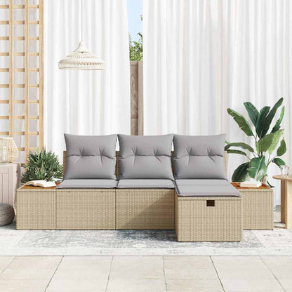 Conjunto de Sofá de Jardim 4 pcs Bege Rattan Sintético