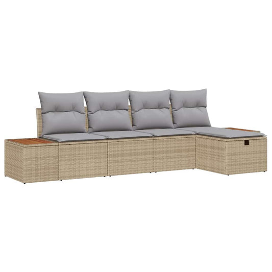 Conjunto de Sofá de Jardim 5 pcs Bege Rattan Sintético