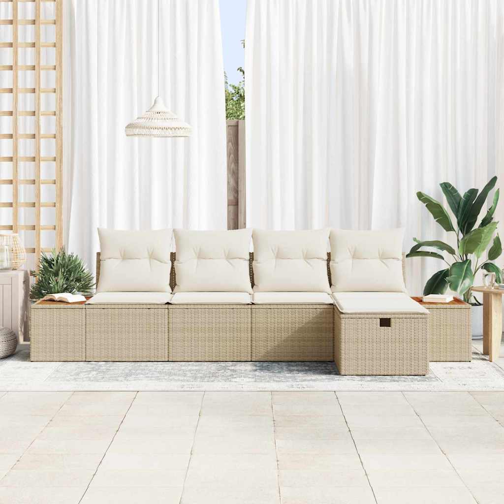 Conjunto de Sofá de Jardim 5 pcs Bege Rattan Sintético