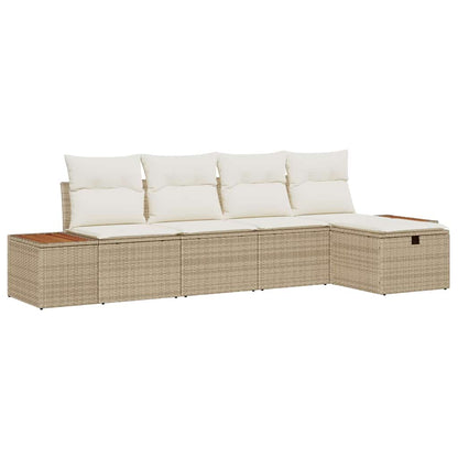 Conjunto de Sofá de Jardim 5 pcs Bege Rattan Sintético