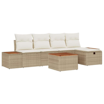 Conjunto de Sofá de Jardim 6 pcs Bege Rattan Sintético