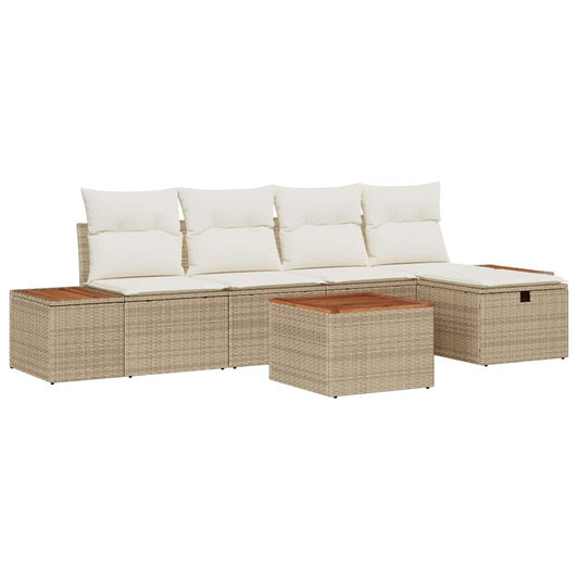 Conjunto de Sofá de Jardim 6 pcs Bege Rattan Sintético