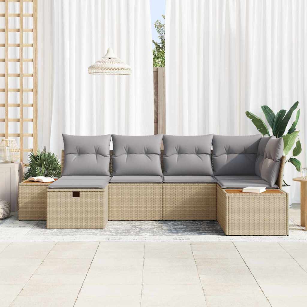 Conjunto de Sofá de Jardim 6 pcs Bege Rattan Sintético