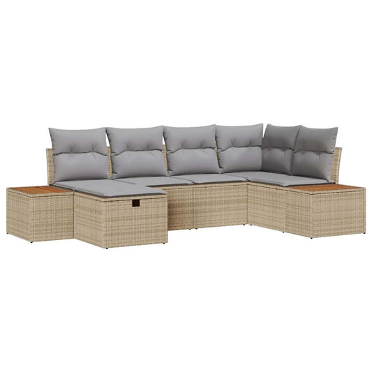 Conjunto de Sofá de Jardim 6 pcs Bege Rattan Sintético