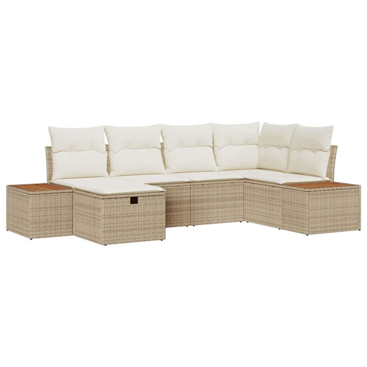 Conjunto de Sofá de Jardim 6 pcs Bege Rattan Sintético
